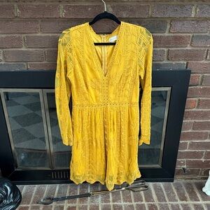 Altar'd State Mustard Long Sleeve Lace Dress